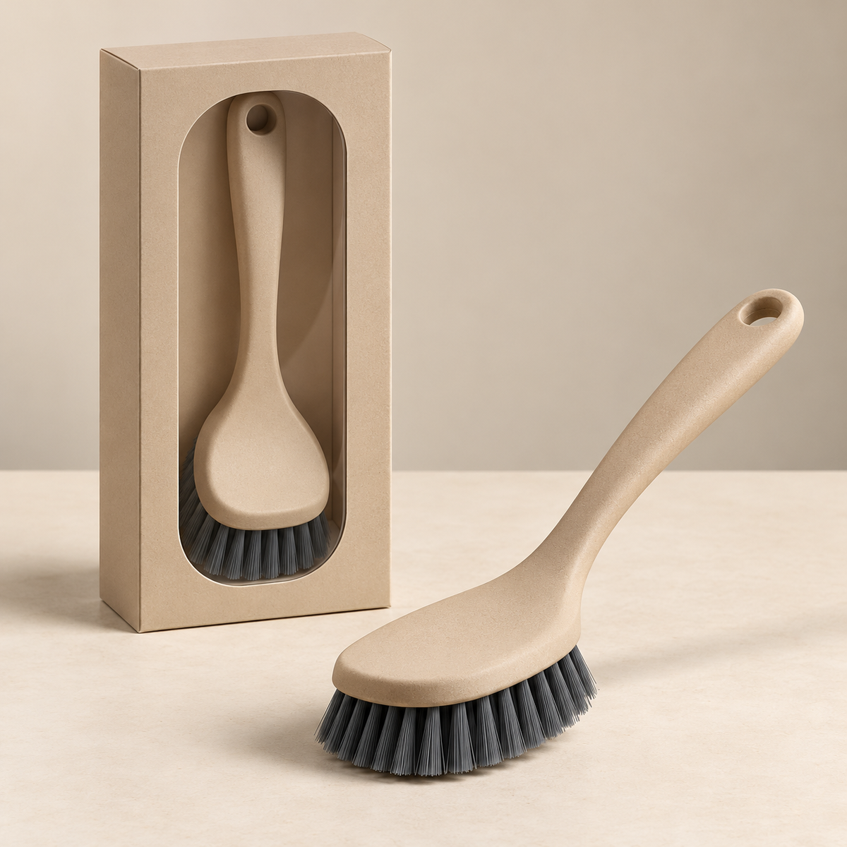 Sandstone Oval Dish Brush with Charcoal Bristles & Hanging Hole