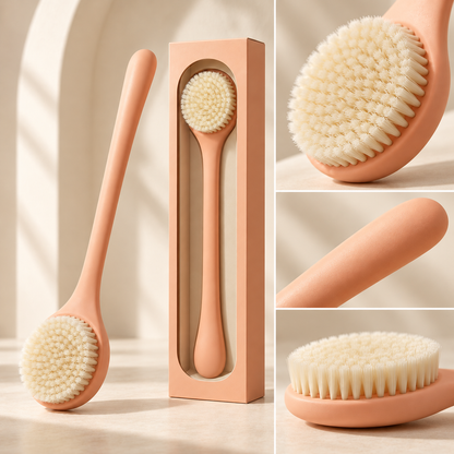 Apricot Long-Handle Bath Brush with Round Head & Ivory Bristles
