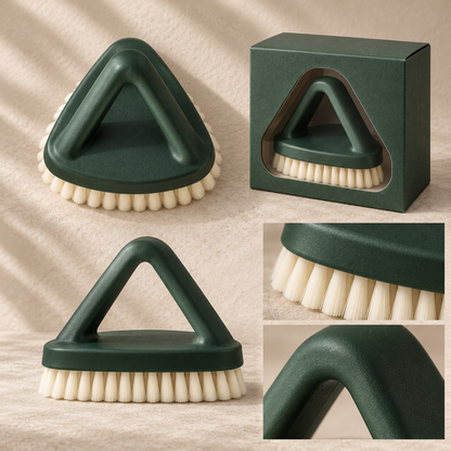 Cypress Green Upholstery Brush with Triangular Handle & Cream Bristles