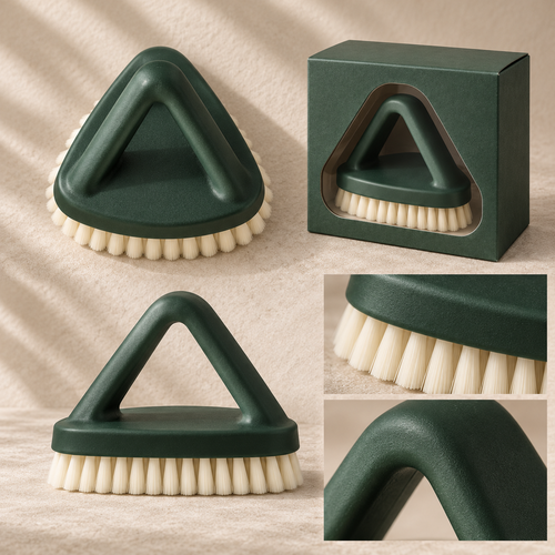 Cypress Green Upholstery Brush with Triangular Handle & Cream Bristles