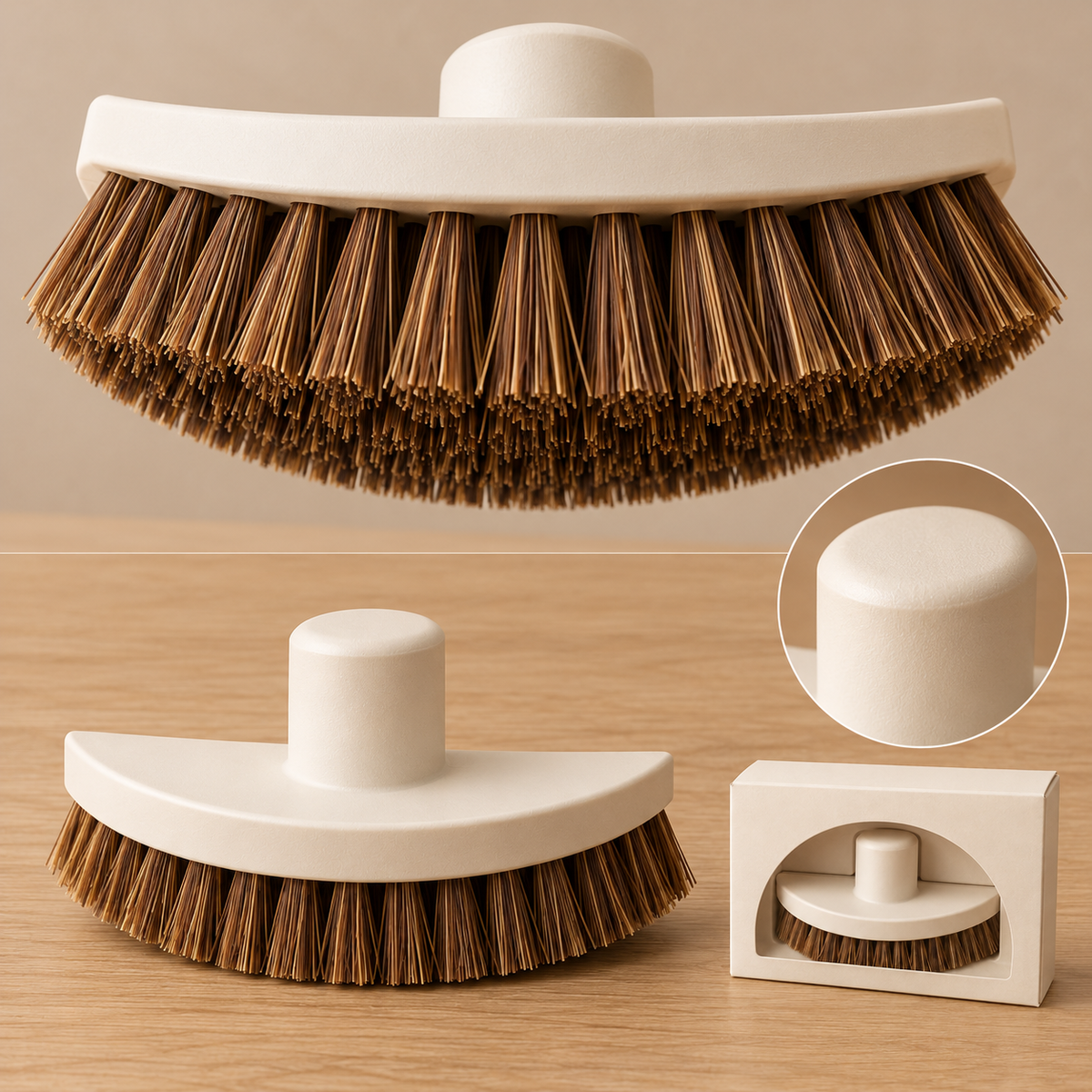Ivory Semicircle Household Brush with Round Grip & Brown Bristles