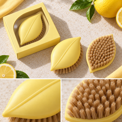 Lemon Yellow Leaf-Shaped Vegetable Brush with Tan Bristles