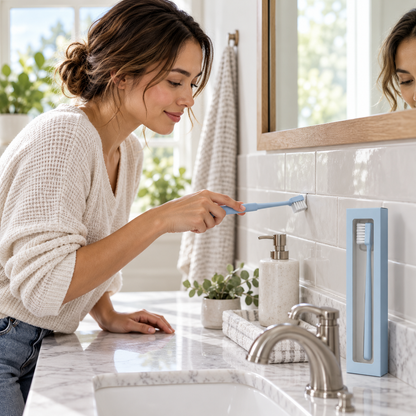 Mist Blue Household Detail Brush with Slim Handle & White Bristles