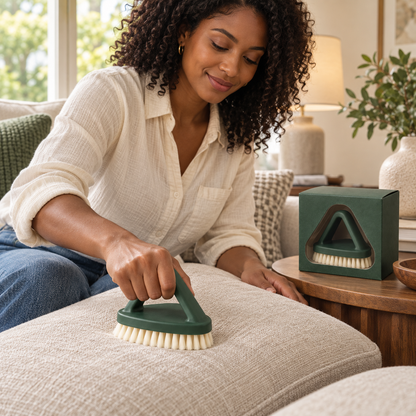 Cypress Green Upholstery Brush with Triangular Handle & Cream Bristles