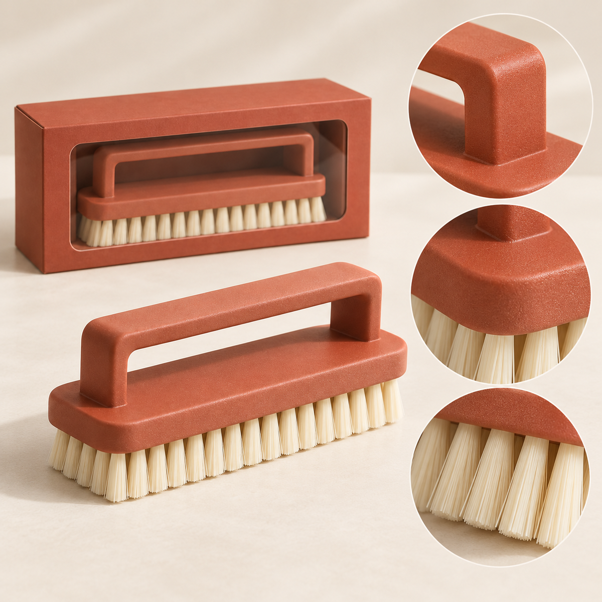 Terracotta Kitchen Brush with Rectangular Frame Handle & Ivory Bristles