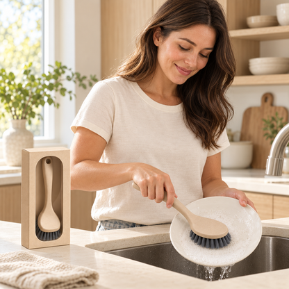 Sandstone Oval Dish Brush with Charcoal Bristles & Hanging Hole