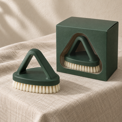 Cypress Green Upholstery Brush with Triangular Handle & Cream Bristles