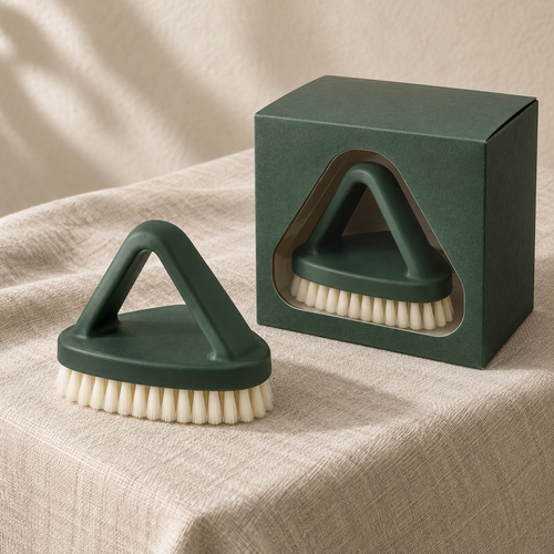 Cypress Green Upholstery Brush with Triangular Handle & Cream Bristles