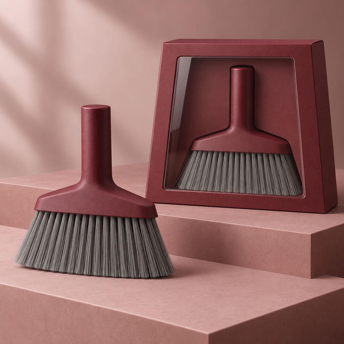 Burgundy Household Hand Brush with Wide Head & Gray Bristles