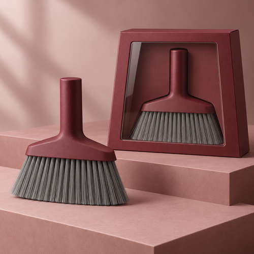 Burgundy Household Hand Brush with Wide Head & Gray Bristles