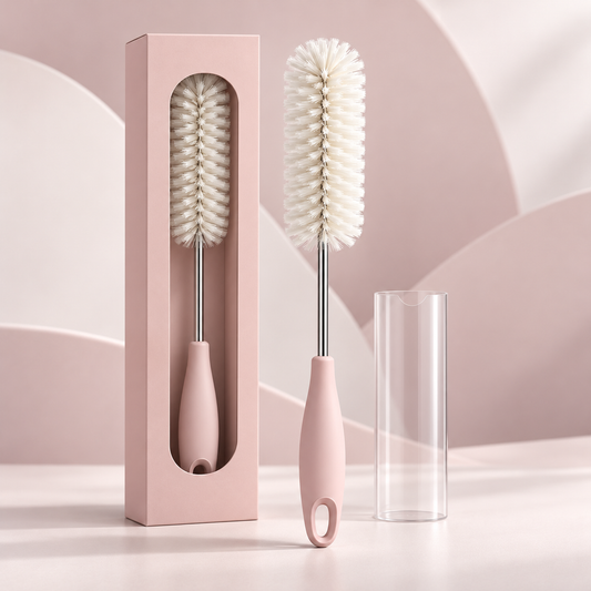Blush Bottle Brush with Ivory Bristles – Elegant Modern Kitchen Essential