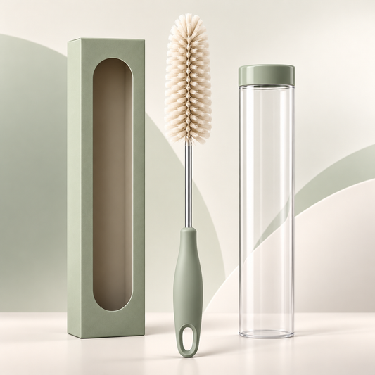 Sage Green Bottle Brush with Tapered Ivory Bristles – Modern Kitchen Essential