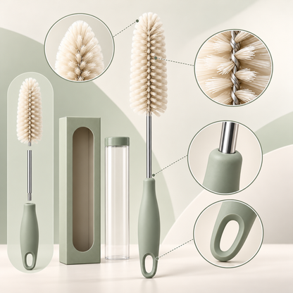 Sage Green Bottle Brush with Tapered Ivory Bristles – Modern Kitchen Essential