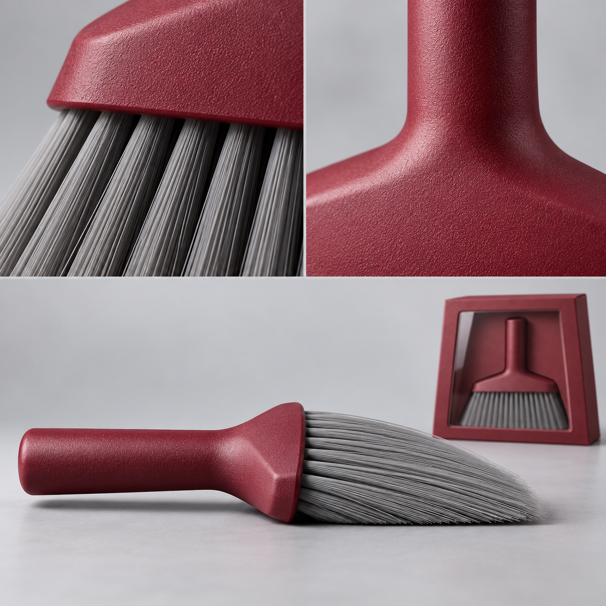 Burgundy Household Hand Brush with Wide Head & Gray Bristles